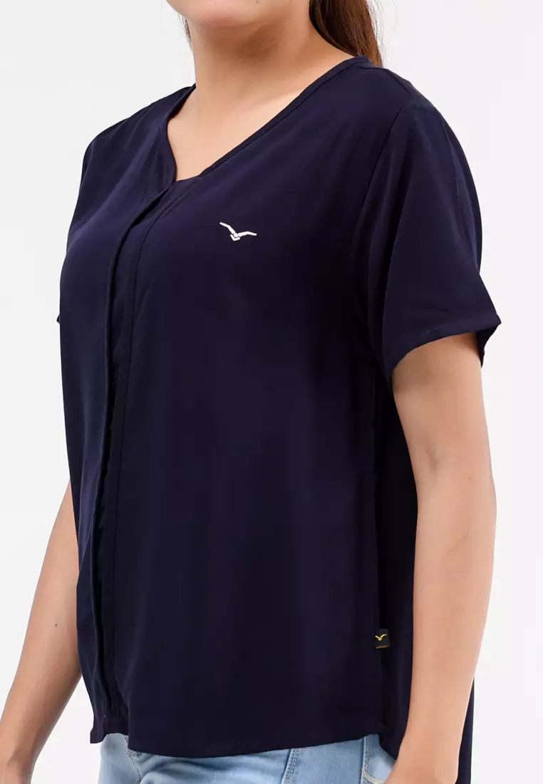 Plain Single Bold Twill Short Sleeve Blouse