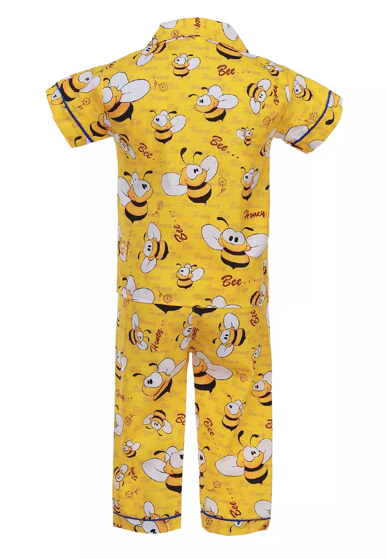 Joyce Piyama Anak Unisex Motif Lebah Childrens Pajamas Short Sleeve Material Cotton ORIGINAL - Yellow