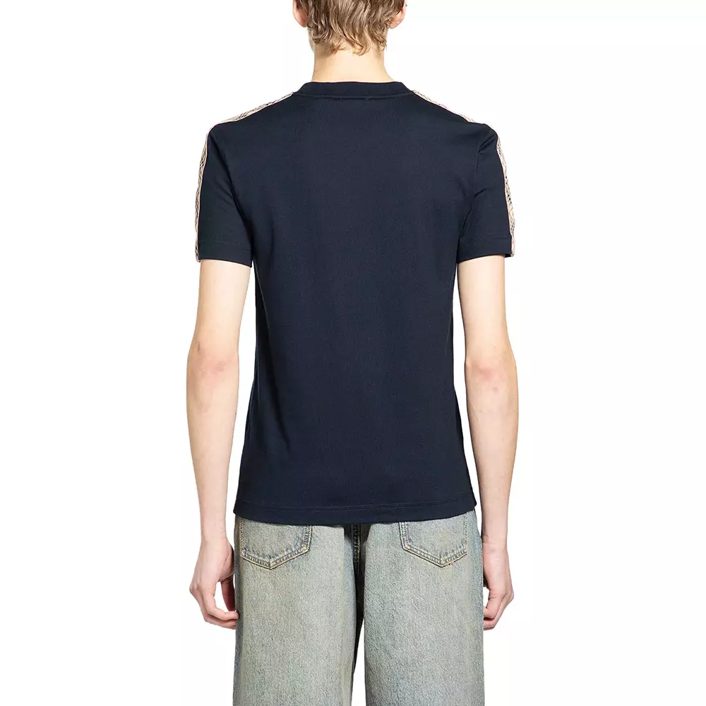 Check Trim Cotton T-Shirt Navy