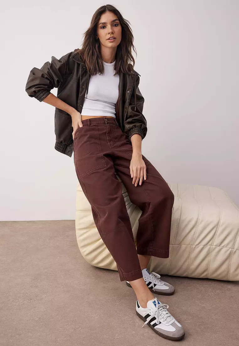 Brown High Waist Pocket Detailed Loose Baggy Jeans