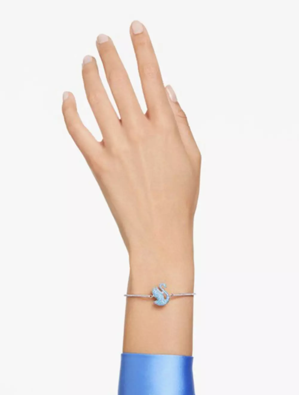 Swarovski Iconic Swan Bangle, Swan, Blue, Rhodium Plated - M - Blue
