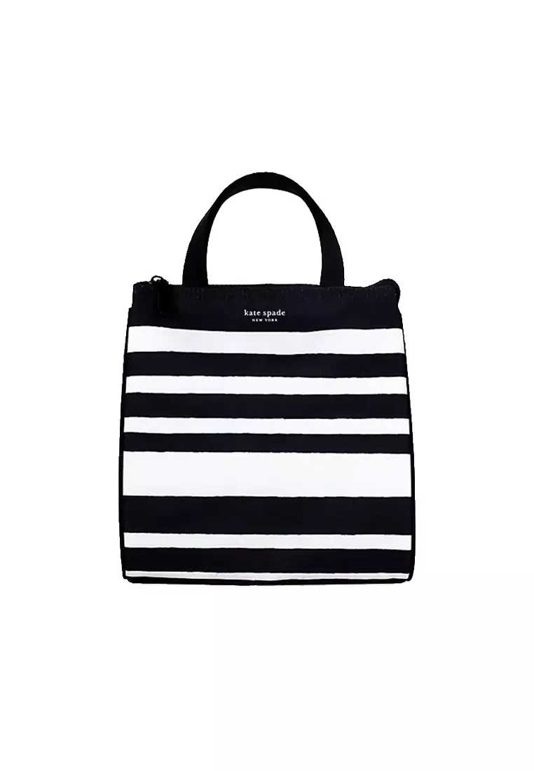 Kate spade black hot sale and white striped handbag