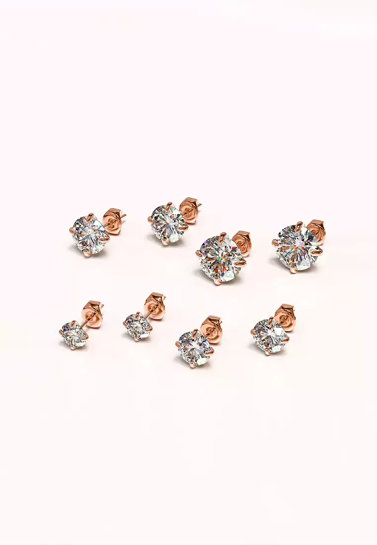 Solid Silver Mary Anne Crystal Stud Earrings In Rose Gold
