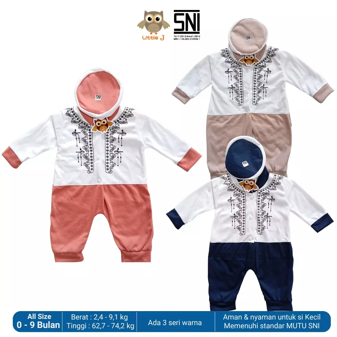 Little J - RAYA COLLECTION Koko Set + Peci (Baju Koko baby laki-laki beserta peci) Teracota Orange