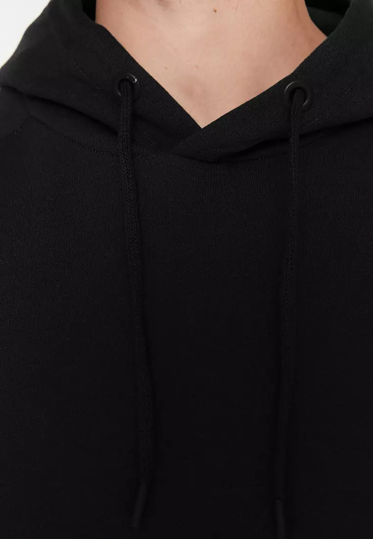 Black Basic Oversize/Wide Cut Hooded Sweatshirt with Fleece Inside TMNAW23SW00192