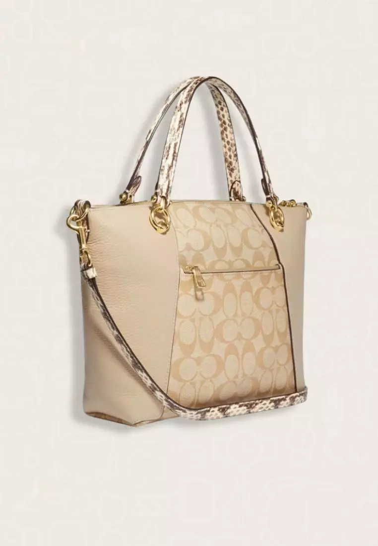 Coach Kacey Satchel In Colorblock Signature Canvas Light Khaki Ivory Multi