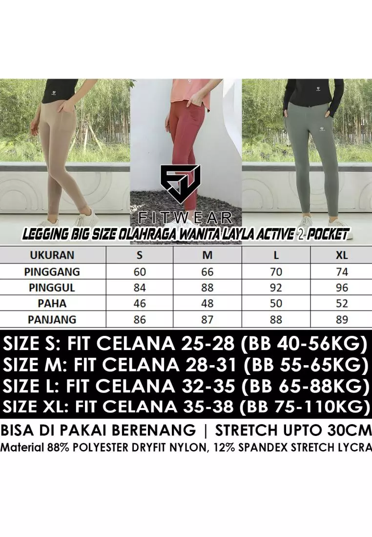 Fitwear - Legging Big Size Olahraga Wanita LAYLA ACTIVE 2 POCKET - SAGE