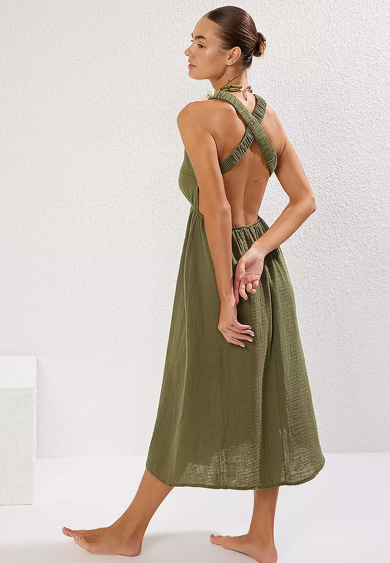 Jual Trendyol Woven Backless Muslin Beach Midi Dress Original 2026 ...