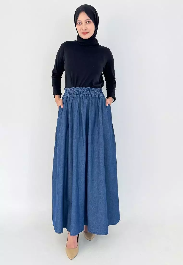 Claudia Denim Skirt (Rok Jeans A-Line) BIRU TUA