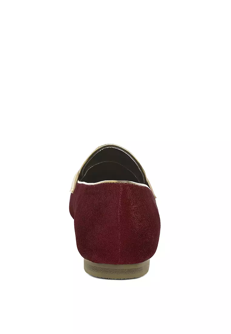 Sepatu Loafer Beludru Tali Penny Warna Burgundy