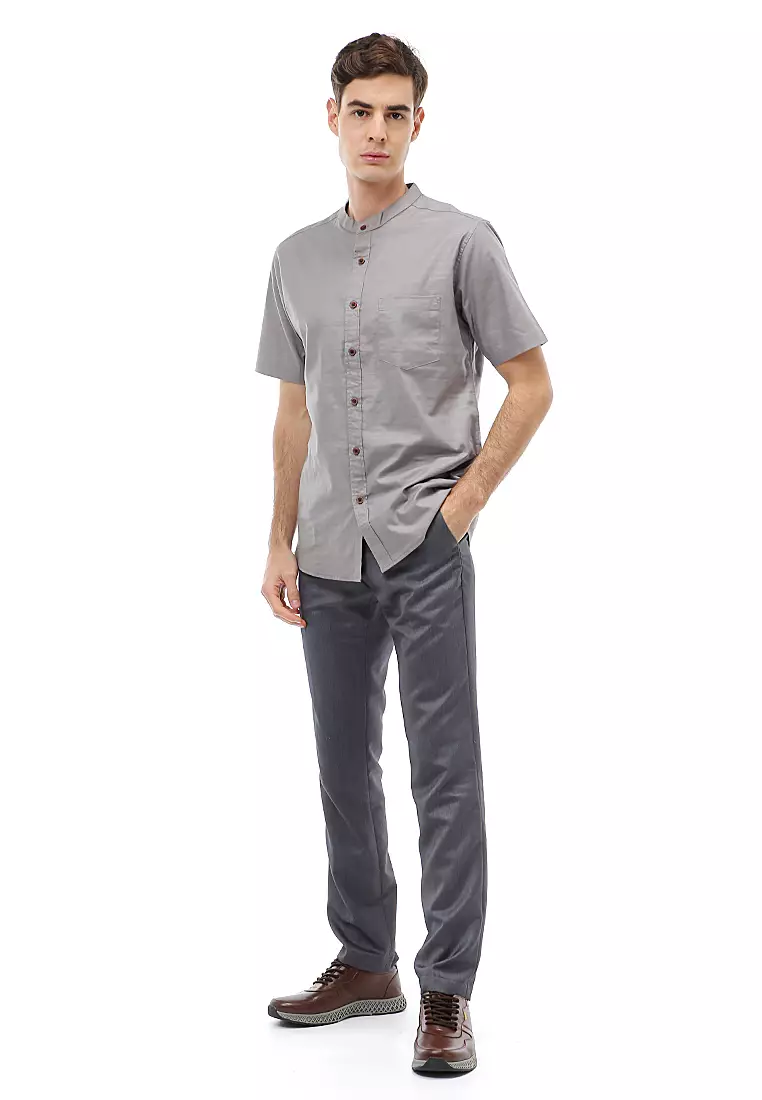 Dwan Atasan Kasual Kemeja Koko Pria Slim Fit Lengan Pendek Material Cotton ORIGINAL - Ash Gray