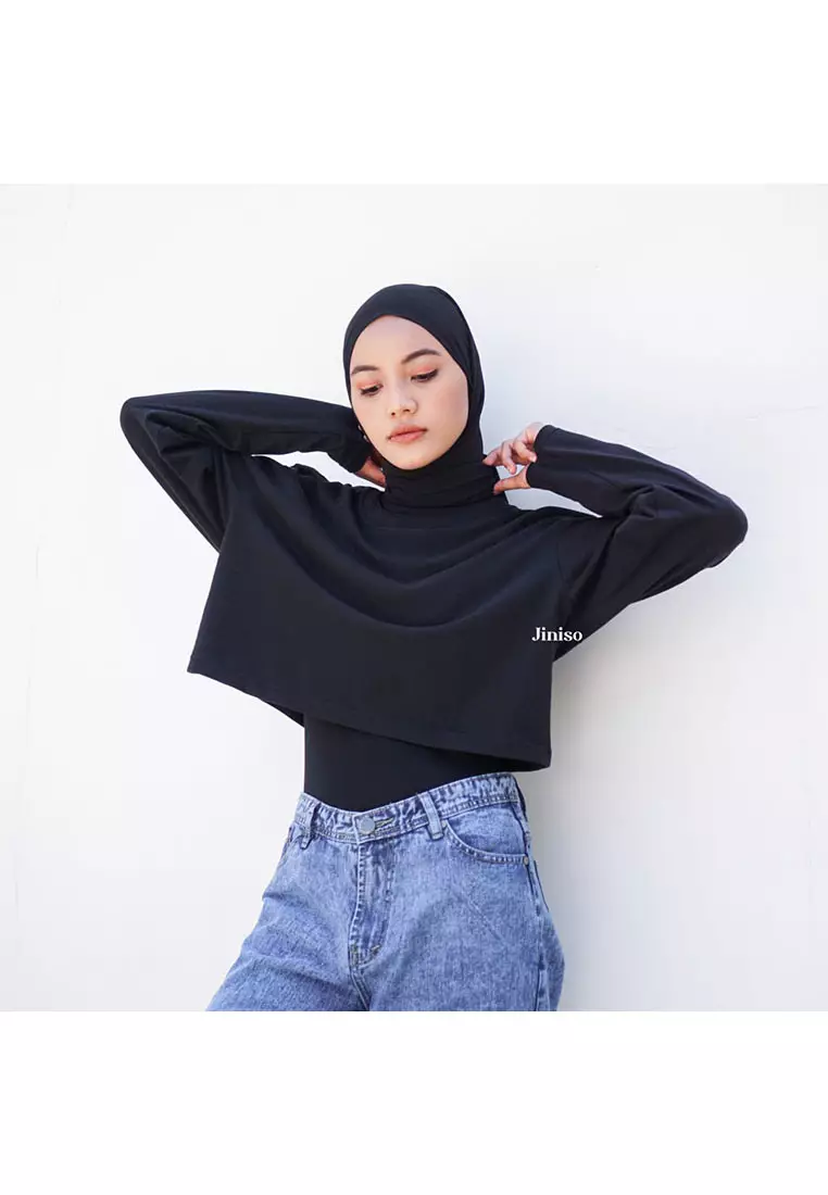 Kaos Crop Top Oversize Lengan Panjang Polos T-Shirt
