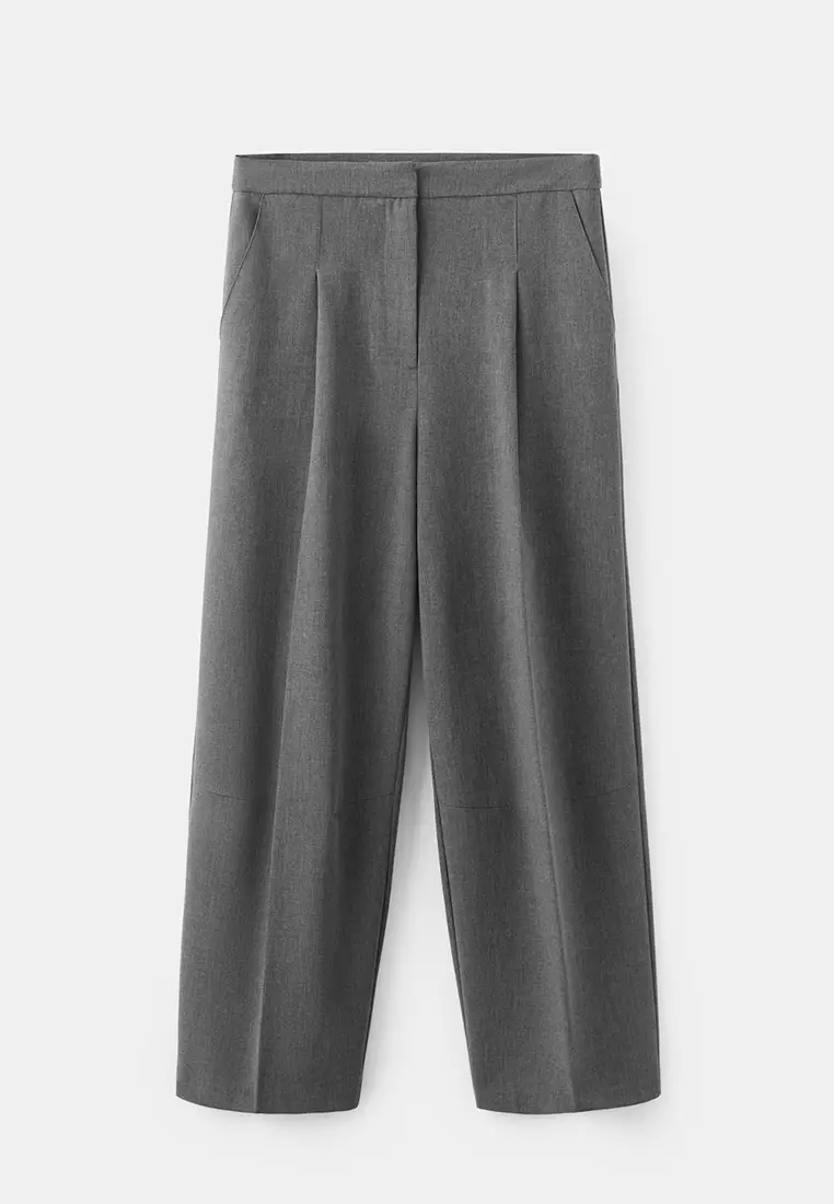 直管剪裁褶飾長褲