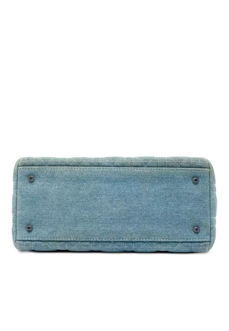 Pre-Loved Dior Medium Denim Cannage Acrylic Handles Lady Dior