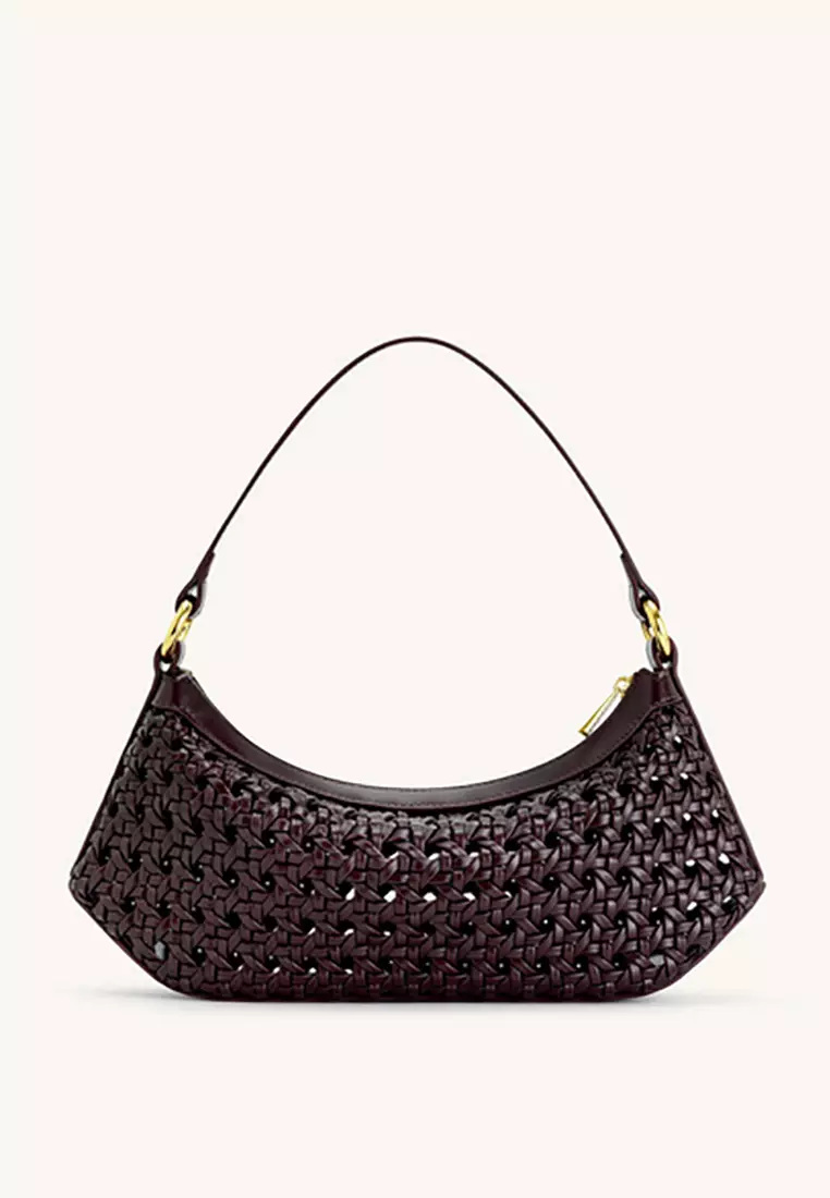 Lily Faux Bamboo Woven Shoulder Bag - Deep Claret