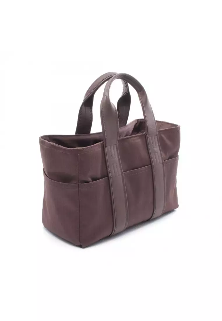 Pre-Loved Hermès Acapulco PM Handbag toile chevron leather Dark brown silver hardware