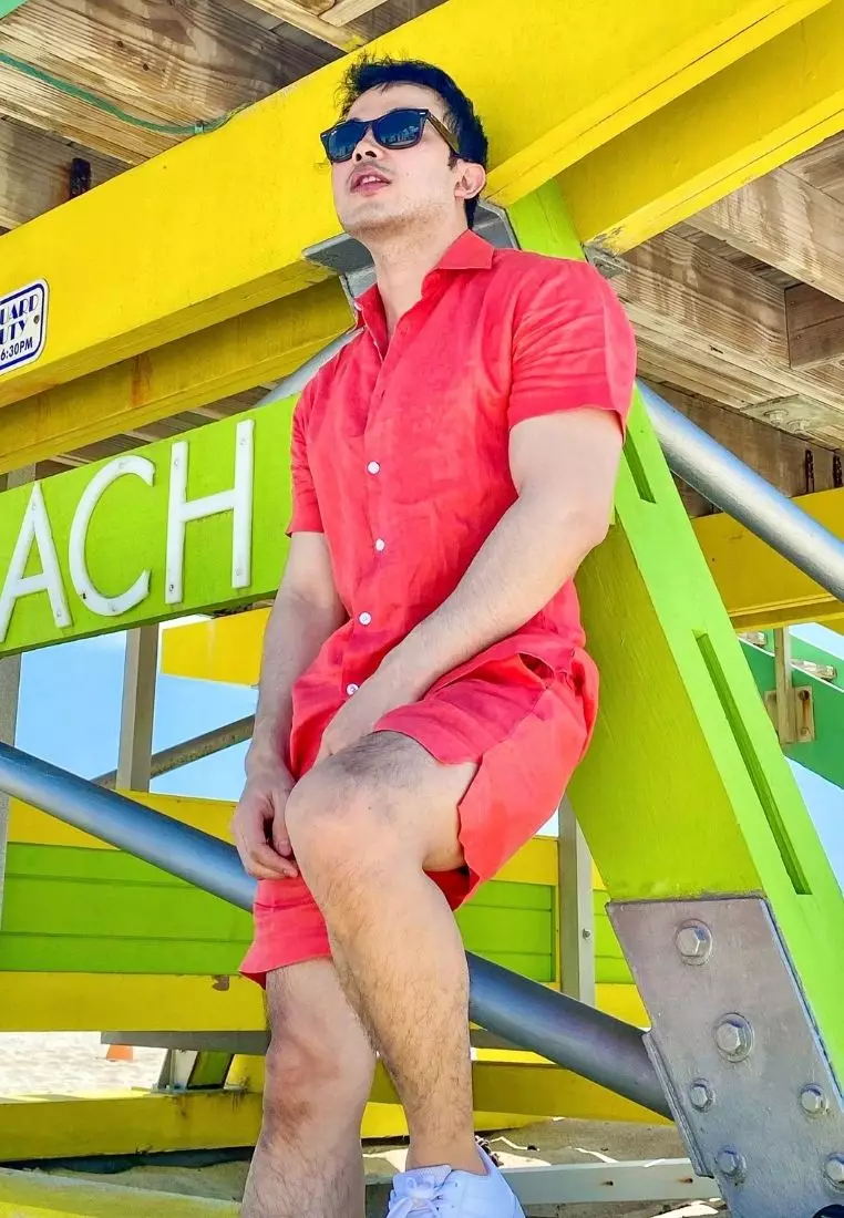 Watermelon Set Kemeja Celana Linen Pria Pink | Linen Set Men Pink