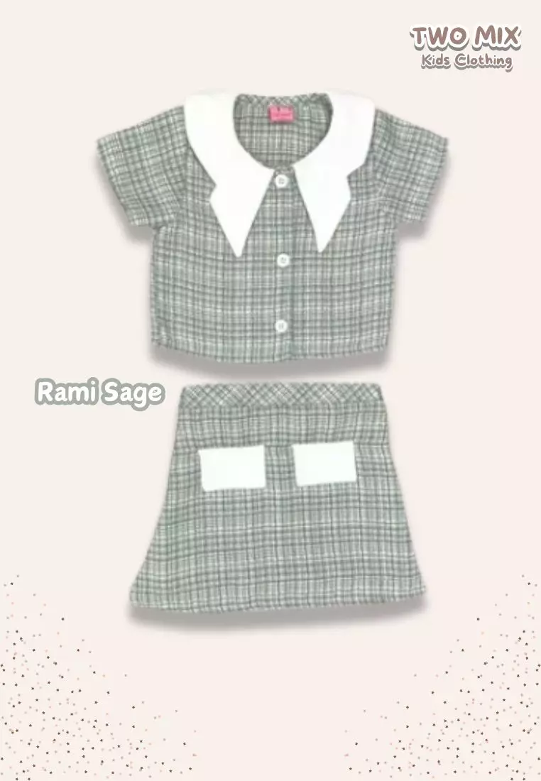 Two Mix - Mariposa Set Setelan Baju Anak Perempuan Korean Style 1-12 Tahun 4402 Rami Sage