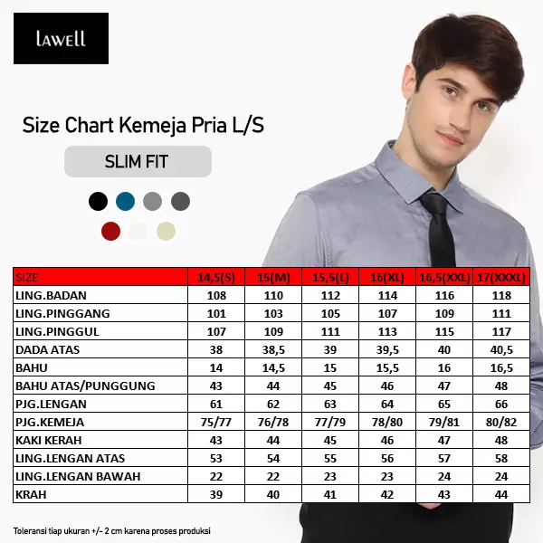 Lawell Kemeja Pria Lengan Panjang Slim Fit Katun 100% Warna Silver Blue – WALT-MLNS