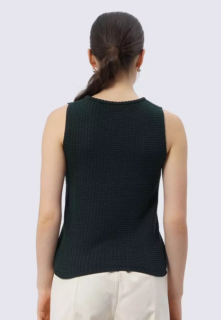 Round Neck Sleeveless Knit Top DARK GREEN