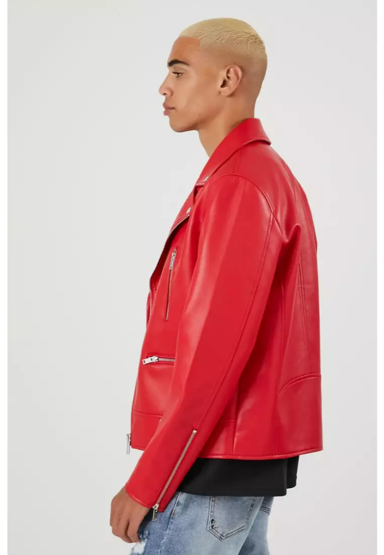 Red leather jacket forever 21 outlet