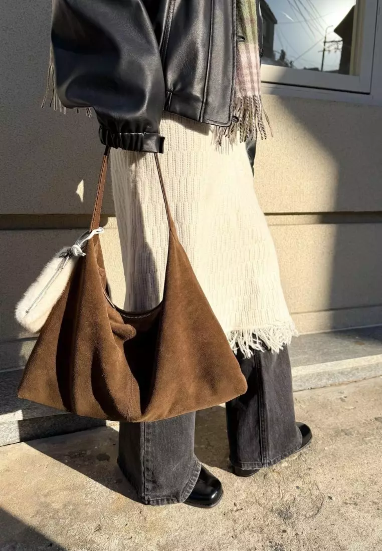 Monet Bag L Suede Khaki Brown