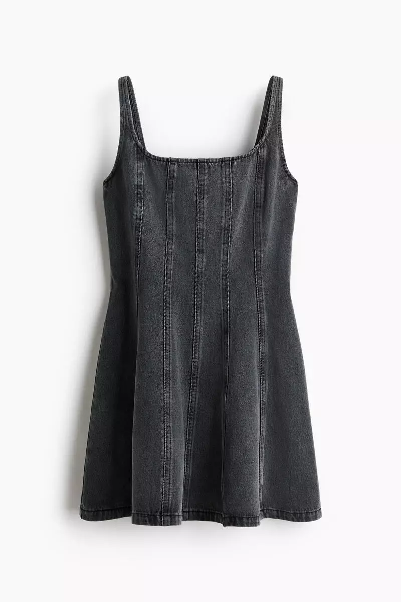 Flared-skirt denim dress