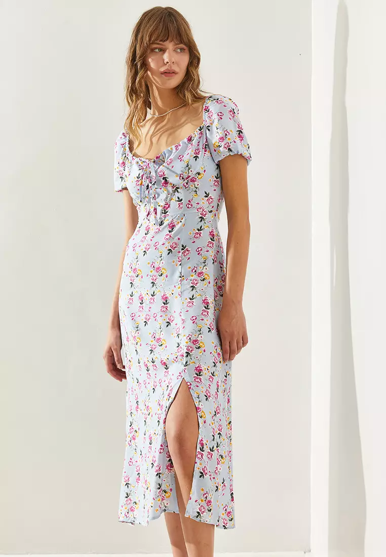 Collar Tie Detail Floral Dress