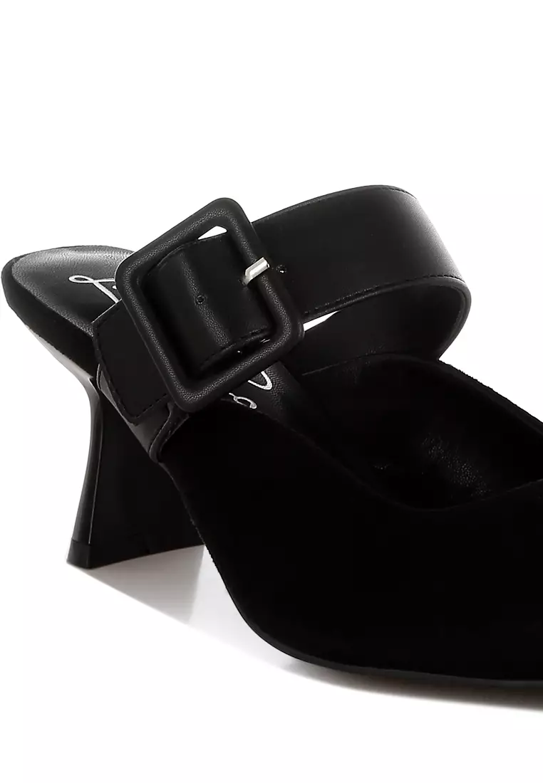 Microfiber Pointy Slip-On Mules in Black