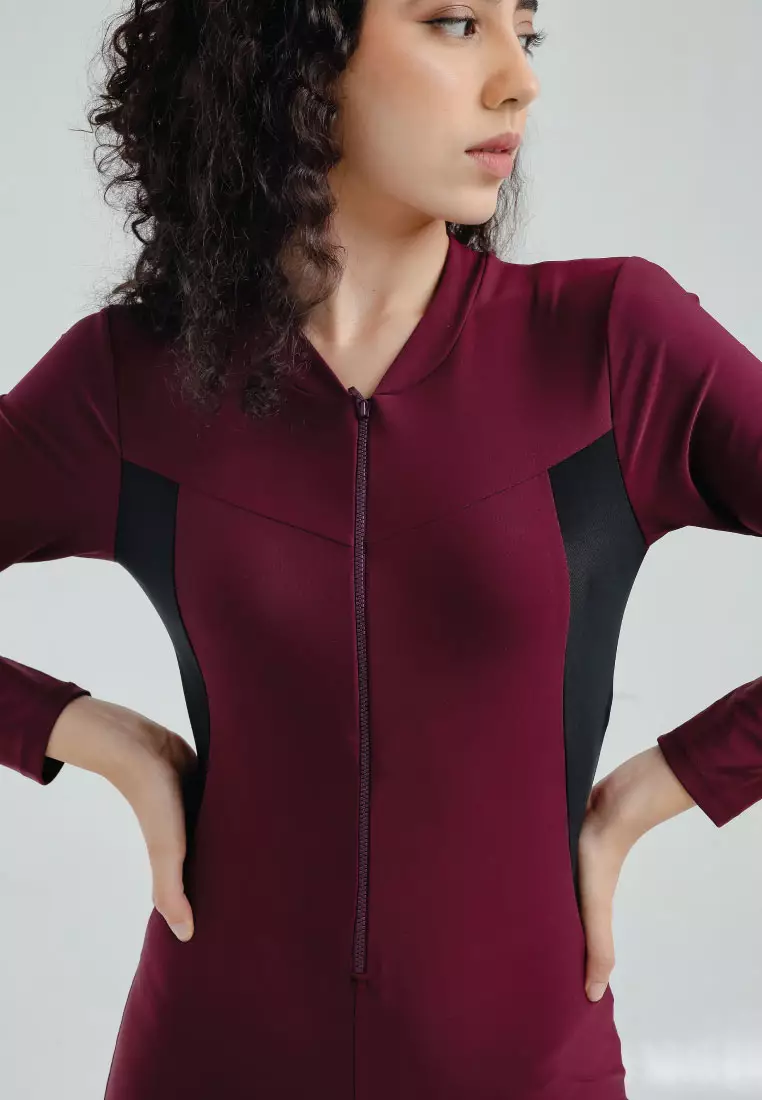 Shea Long Sleeve Diving, Baju Renang Wanita - Maroon