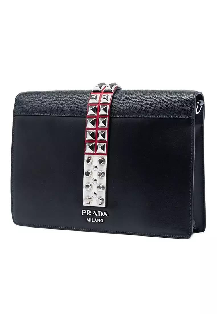 Pre-Loved Prada City Calf And Saffiano Studded Elektra Crossbody