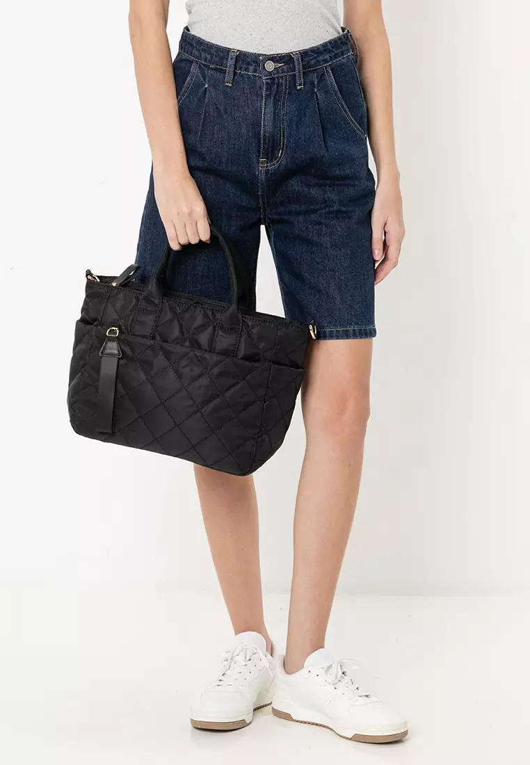 Quilted Nylon Convertible Top Handle Bag
