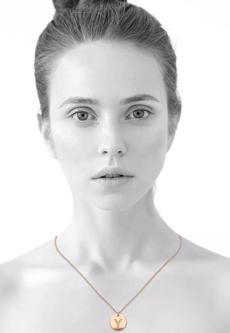 Initials Fabulous Alphabet Letter Necklace Rose Gold Layered Steel Jewellery - Y