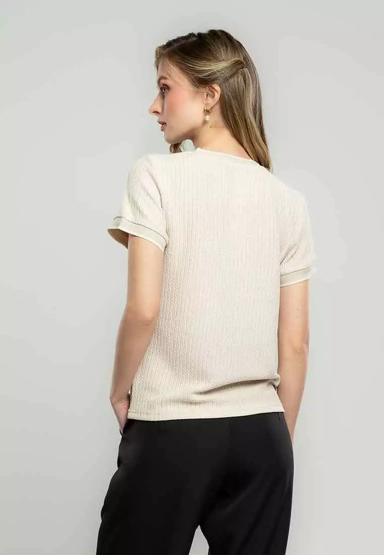 Arleth Textured Knit Top with Ribbing Detail