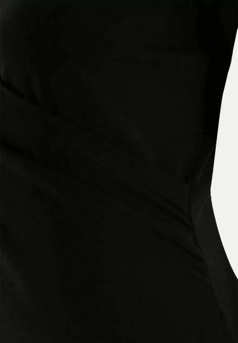 Black Double Breasted Collar A-Line Crepe Mini Smart Knitted Plus Size Dress Tbbss26Ah00137