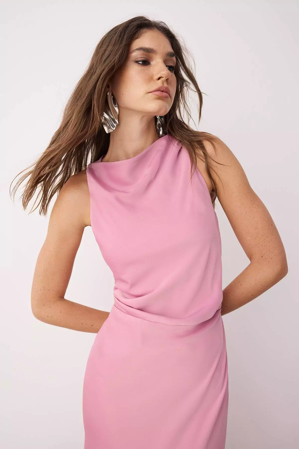 Dusty Rose Bodycon Satin Maxi Evening Gown