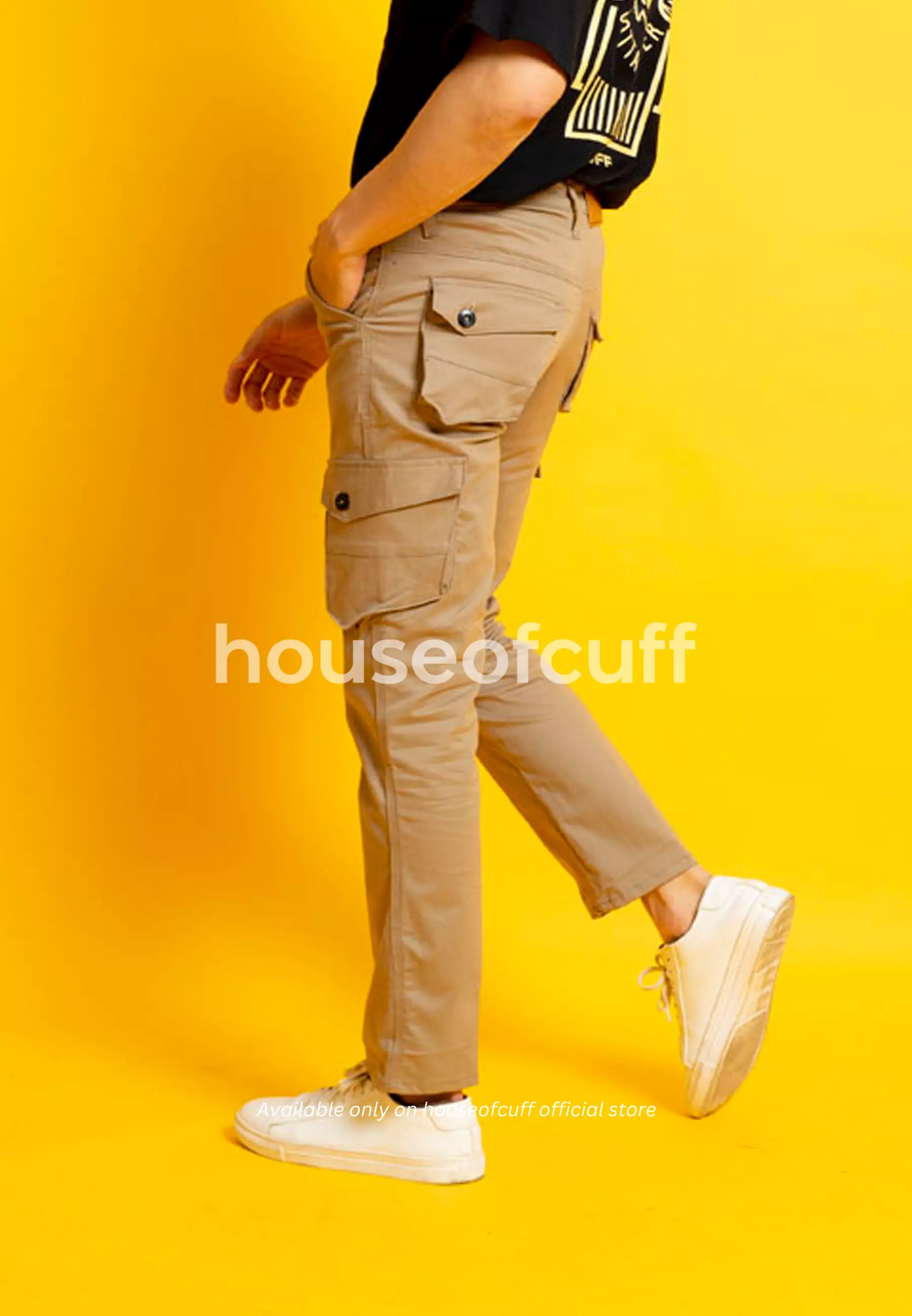 Celana Panjang kargo Pria Slim Fit Cargo pants kantong stretch melar krim tua