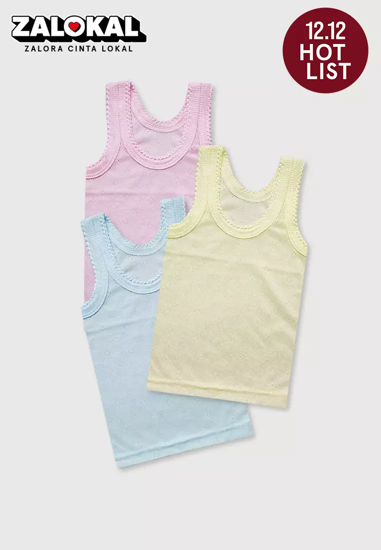 Wakakids 3 Pcs Kaos Dalam Bayi Anak Singlet Usia 0 Bulan Hingga 2 Tahun Jala Warna Vench