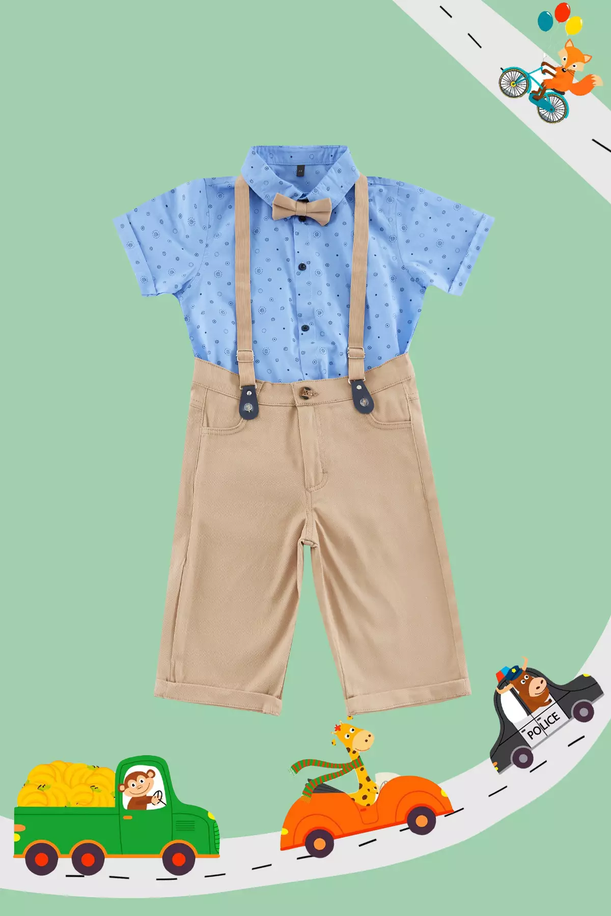 Boy's Blue Cotton Bow Tie Shirt And Shorts Pants Set - Tkdss24Au00006