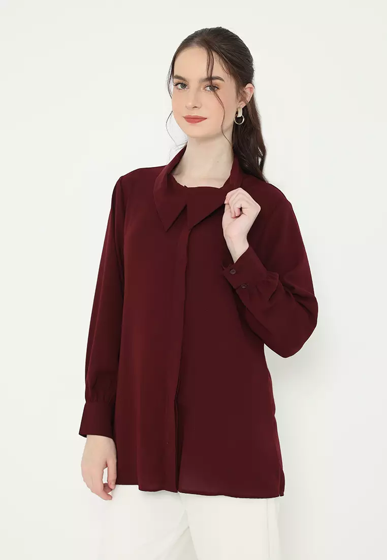Draffery Blouse Long Sleeve In Maroon By Brilliant Girl Warna MARUN