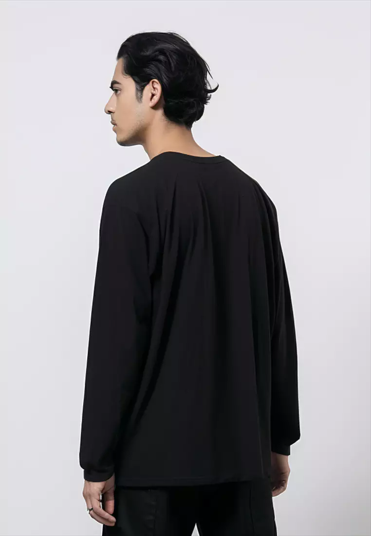 MTE96 long sleeve outline logo neon green blk Kaos Hitam