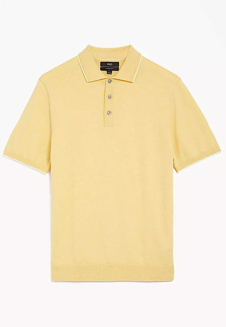 Cotton Rich Short Sleeve Knitted Polo Shirt