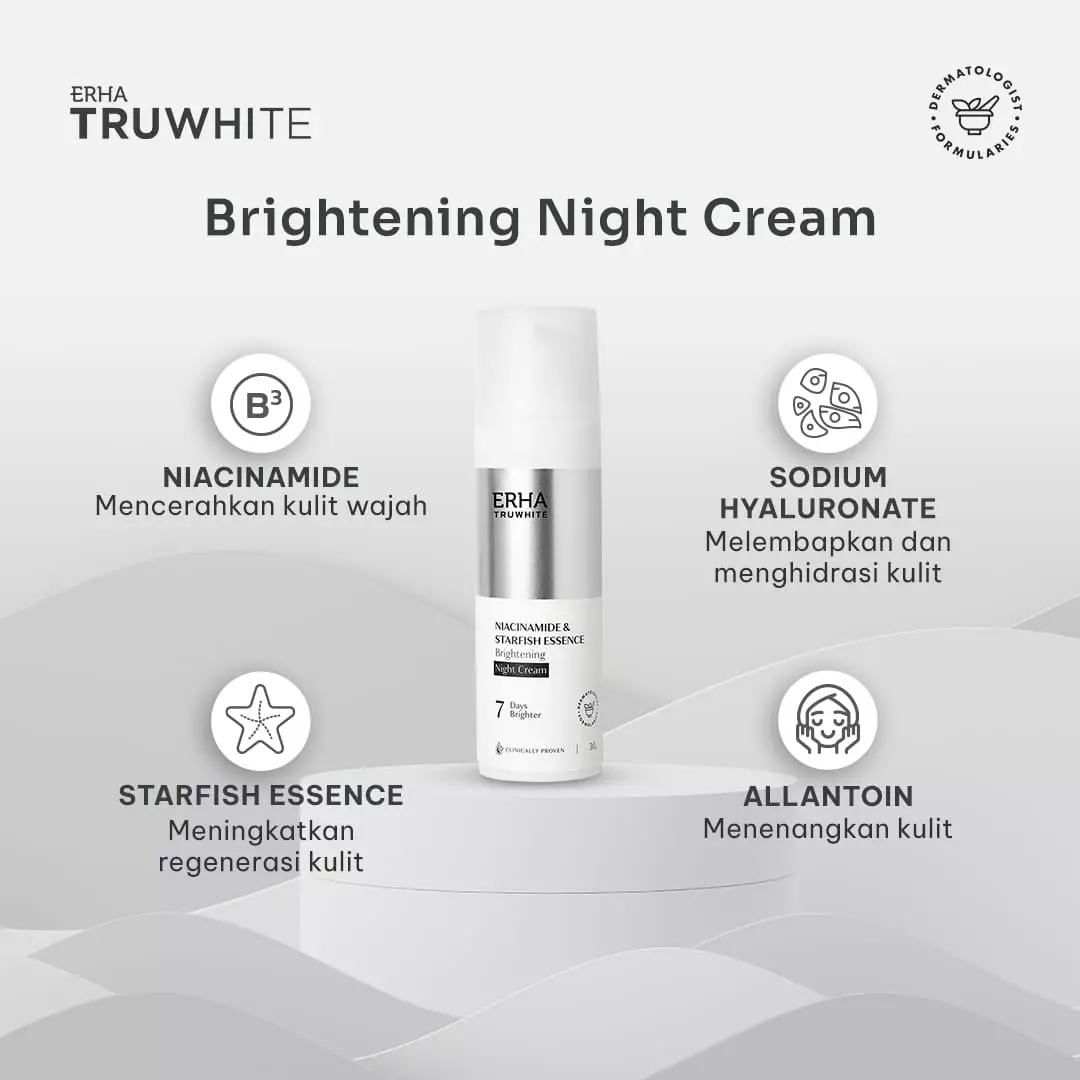 ERHA Truwhite Niacinamide & Starfish Essence Brightening Night Cream 30G - Krim Pencerah Wajah
