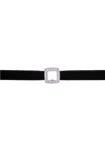 SHANTAL JEWELRY black and grey and white and silver Cubic Zirconia Silver Square Velvet Necklace SH814AC23WXSSG_1