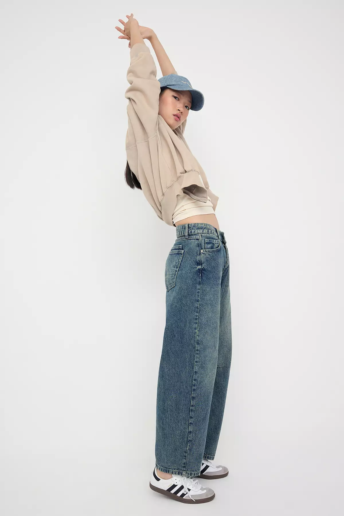 Teen Blue High Waist Stitched Detail Baggy Jeans Twoaw26Je00102