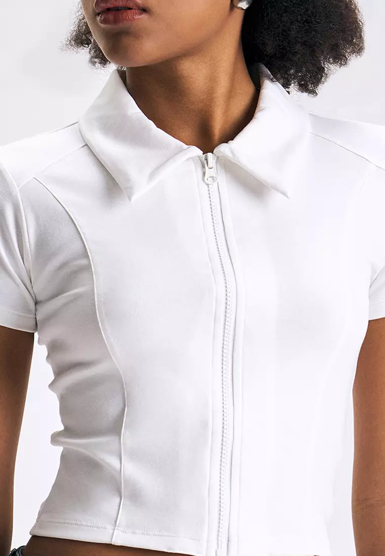 Zip-Up Cropped Polo
