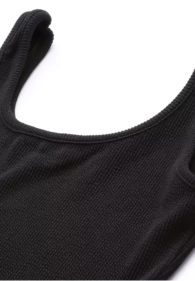 Ribbed Knit Slit Tank Dress In Black