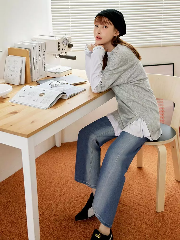 男女共穿．側邊渲染刷色直筒牛仔褲《BA7282》