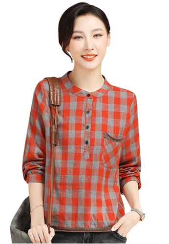 A-IN GIRLS grey and red Retro Checkered Long Sleeve Shirt 06CC1AA38967C4GS_1