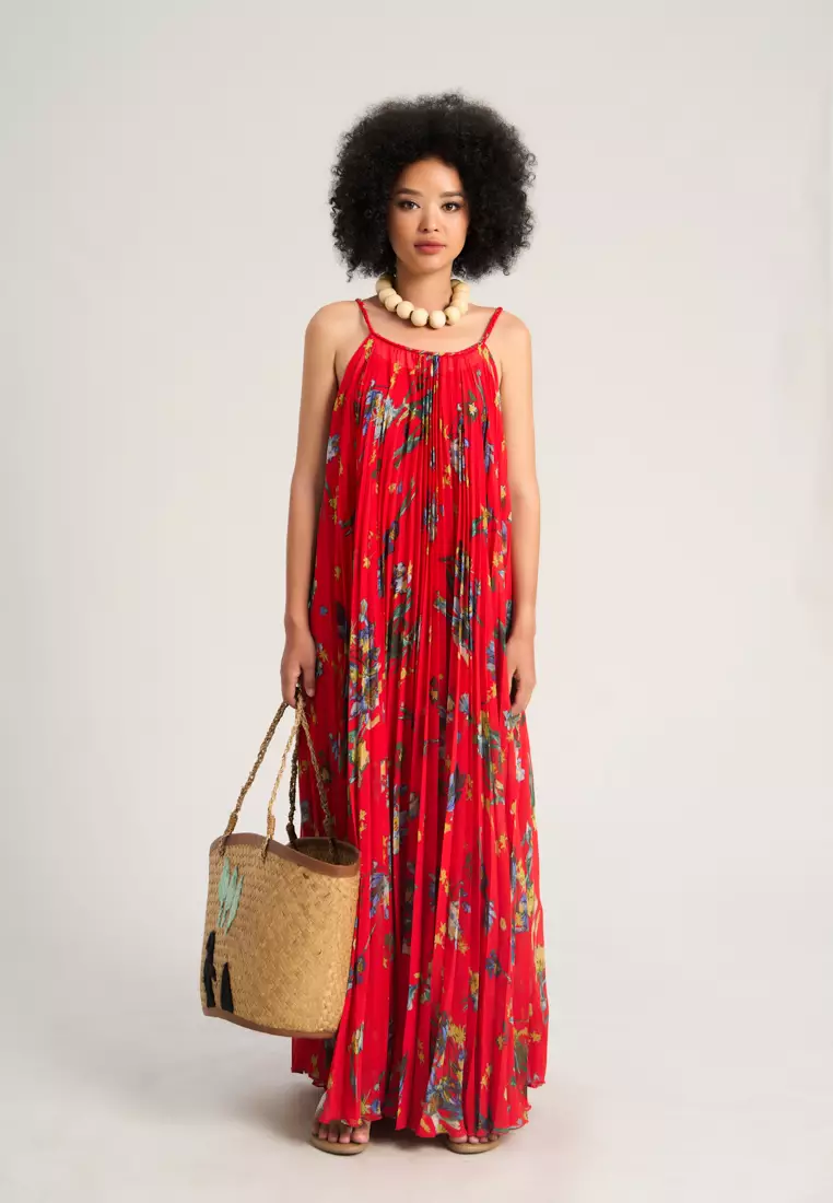 Solid Red Chiffon Maxi Dress